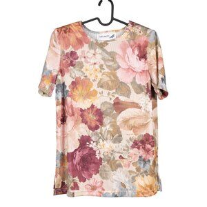 Halesworth VTG Floral Shirt S Women Pastel Ribbed Texture Short Sleeve Stitching